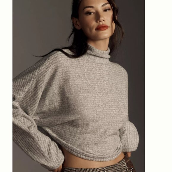 Pilcro Cozy Ribbed Turtleneck Batwing Pullover Light Grey - M - NWT - Picture 1 of 9